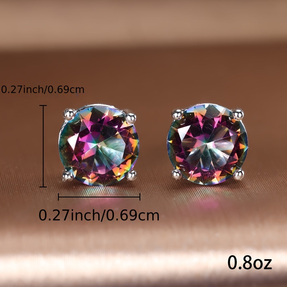 Rainbow Topaz Silver Stud Earrings