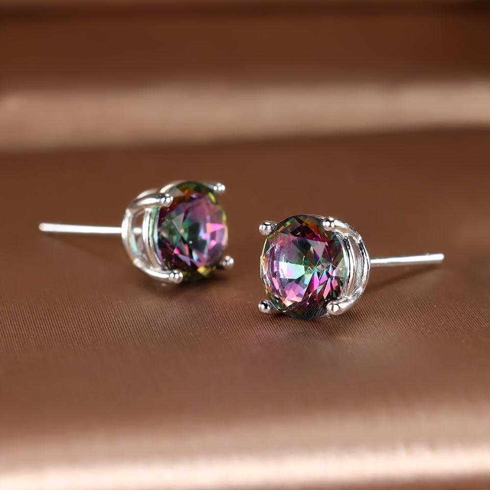 Rainbow Topaz Silver Stud Earrings
