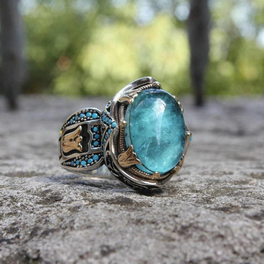 Blue Carved Sapphire Gem Ring