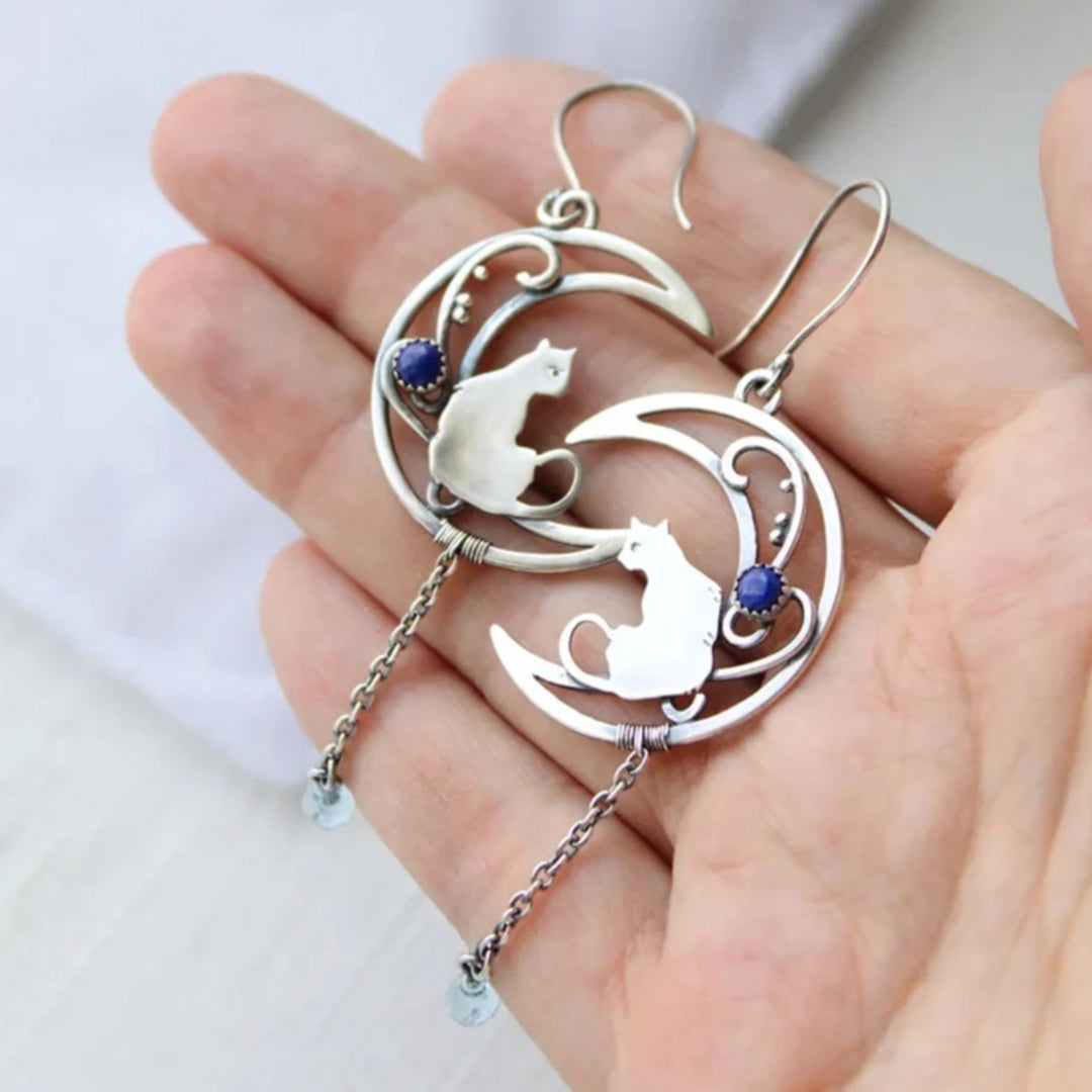 Mystic Blue Kitty Silver Earrings