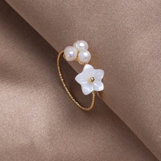 Elegant White Blossom Pearl Ring in Gold