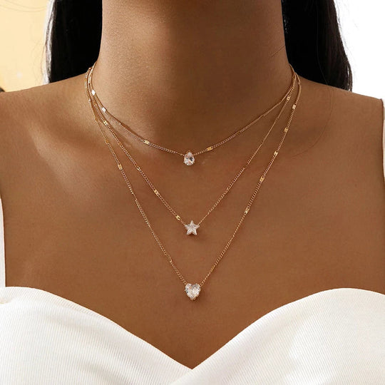 Three-Pendant Gold Zirconia Necklace