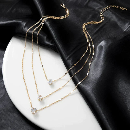 Three-Pendant Gold Zirconia Necklace
