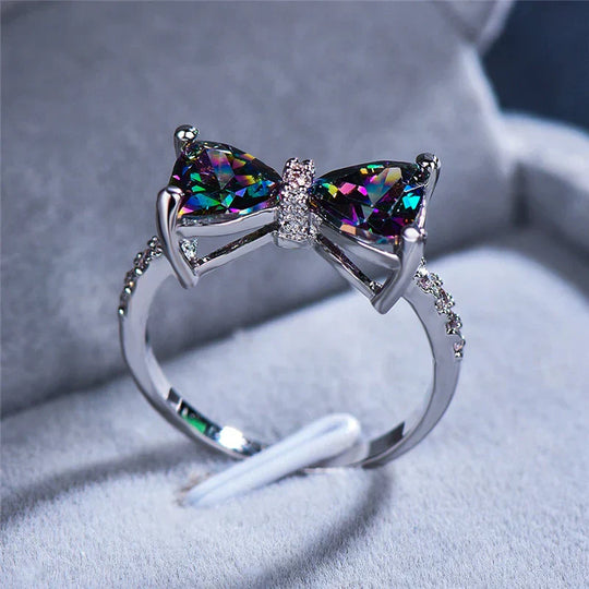 Colorful Gem Bow Charm Ring