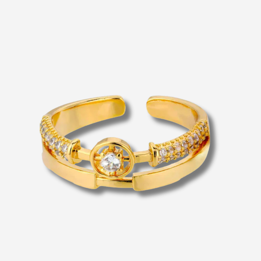 Adjustable Gold Star Zirconia Ring