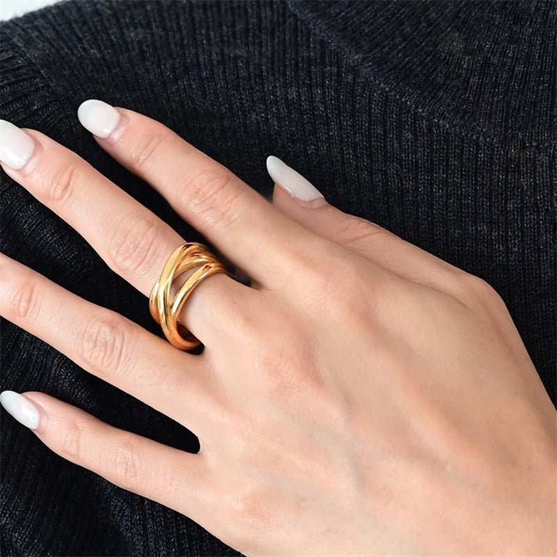 Elegant Offset Layered Band Ring
