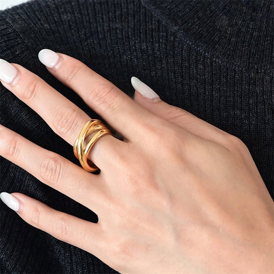 Elegant Offset Layered Band Ring