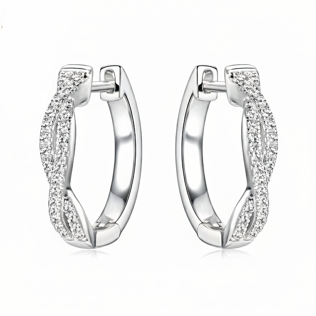Moissanite Twisted Hoop Silver Earrings