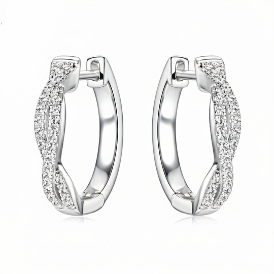 Moissanite Twisted Hoop Silver Earrings