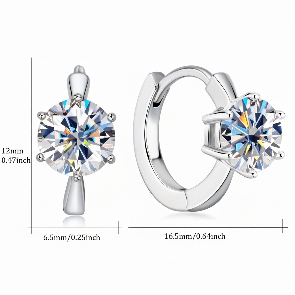 Round Moissanite Silver Earrings
