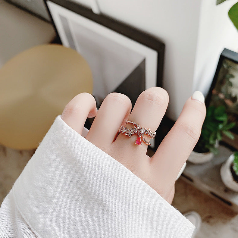 Ruby and Zirconia with Gold Adjustable Ring