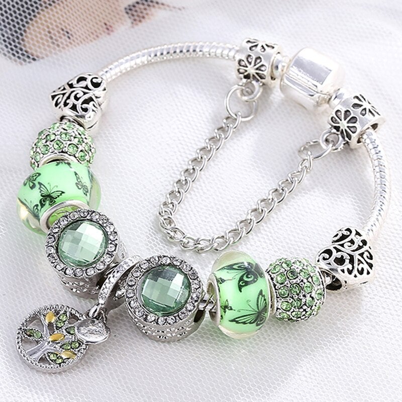Silver and Green Crystal Bracelet