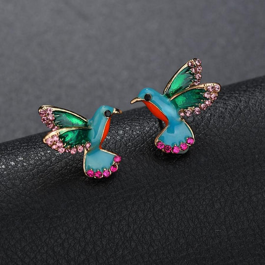 Hummingbird Bird Earrings with Crystal Accents