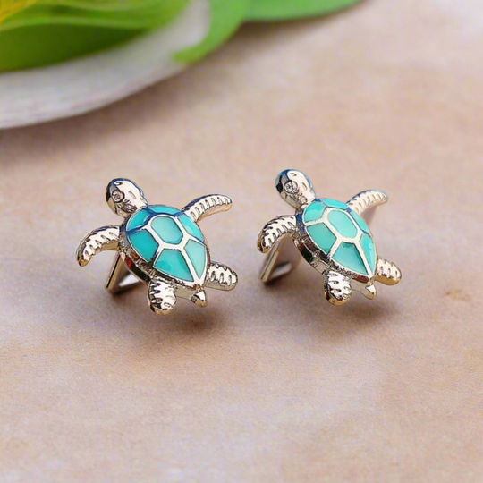 Opal and Silver Sea Turtle Earrings