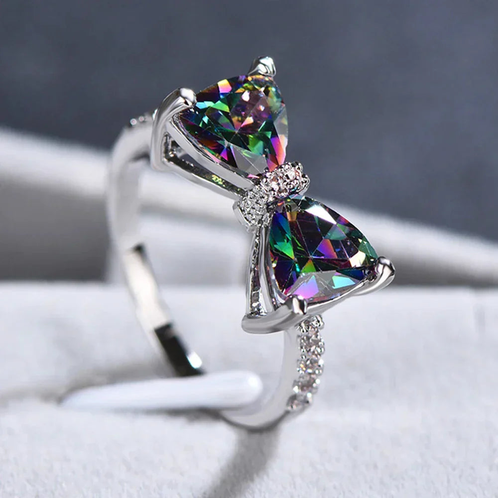 Colorful Gem Bow Charm Ring