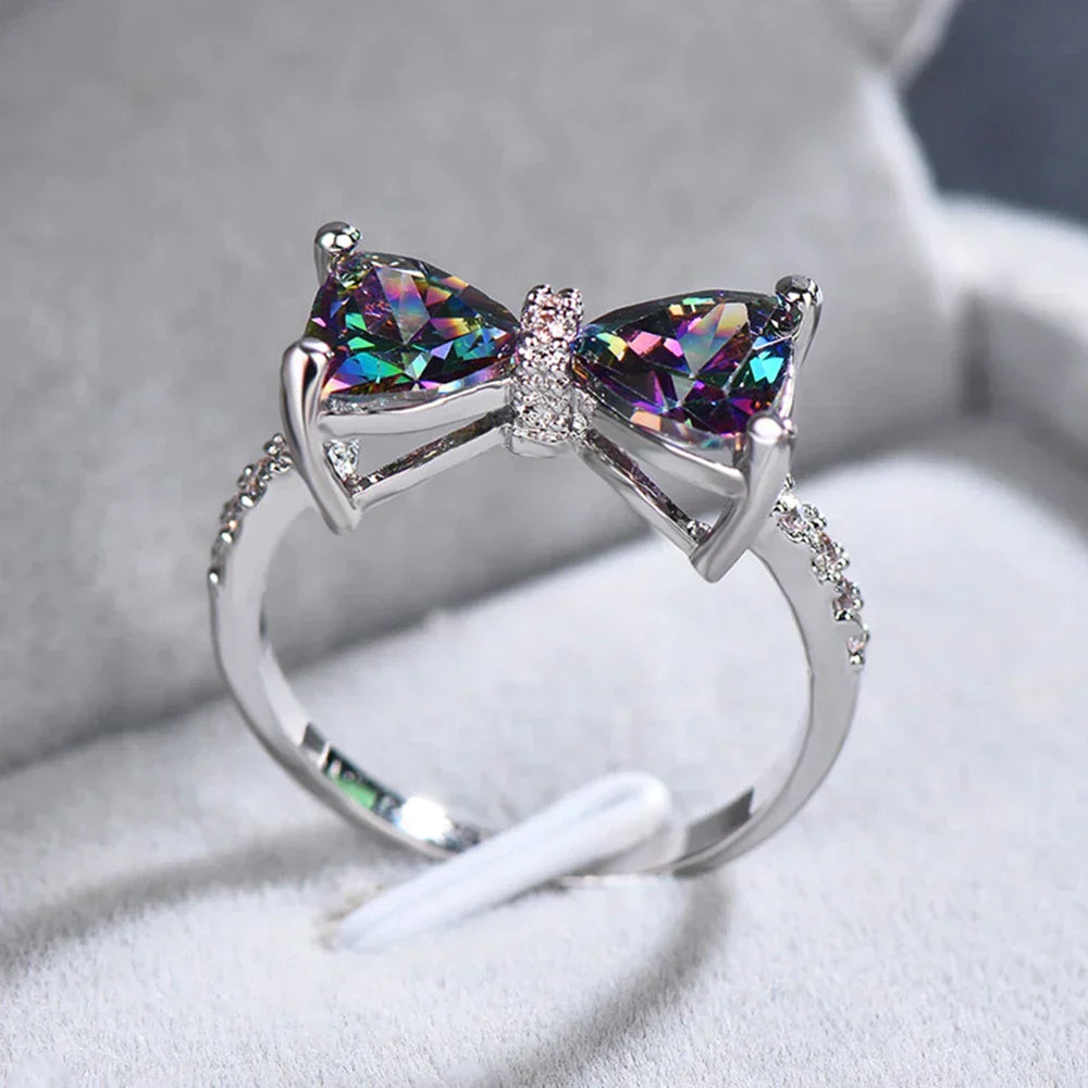 Colorful Gem Bow Charm Ring