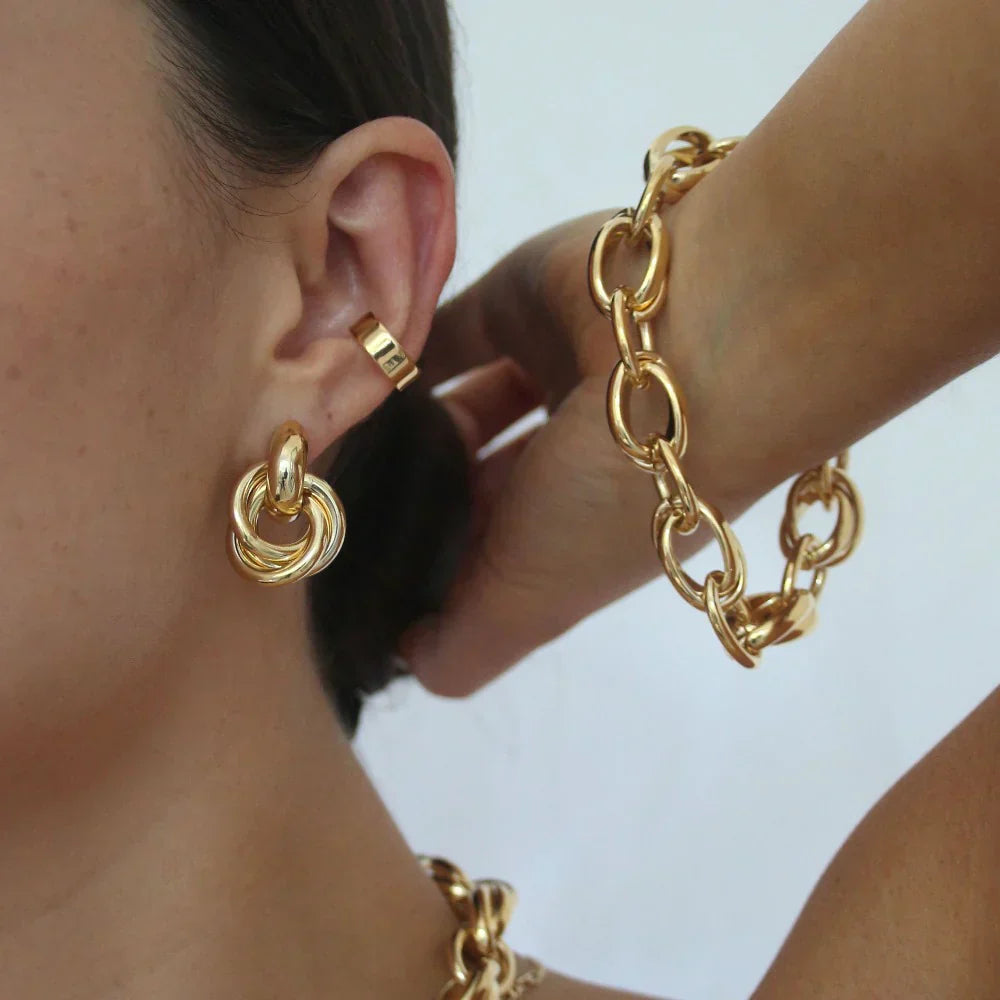 Gold Statement Interlocking Hoop Earrings