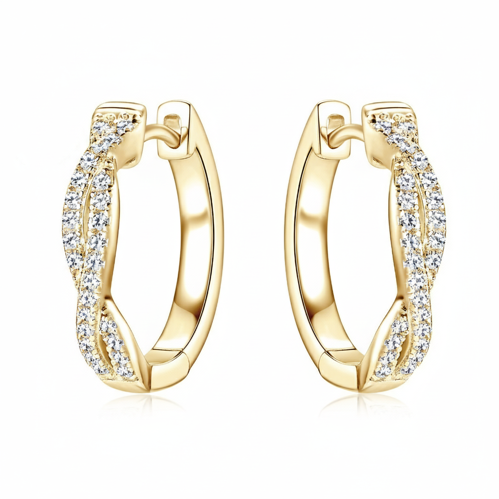 Moissanite Twisted Hoop Silver Earrings
