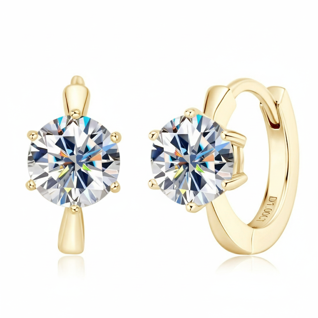 Round Moissanite Silver Earrings