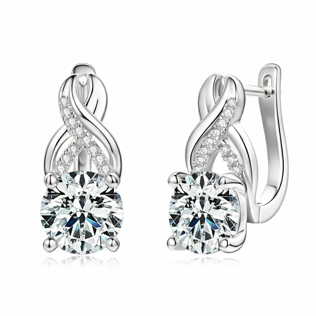 Round Silver 8mm Moissanite Earrings