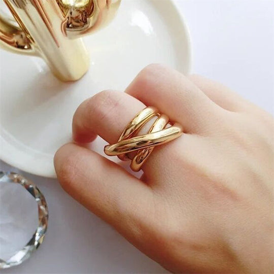 Elegant Offset Layered Band Ring