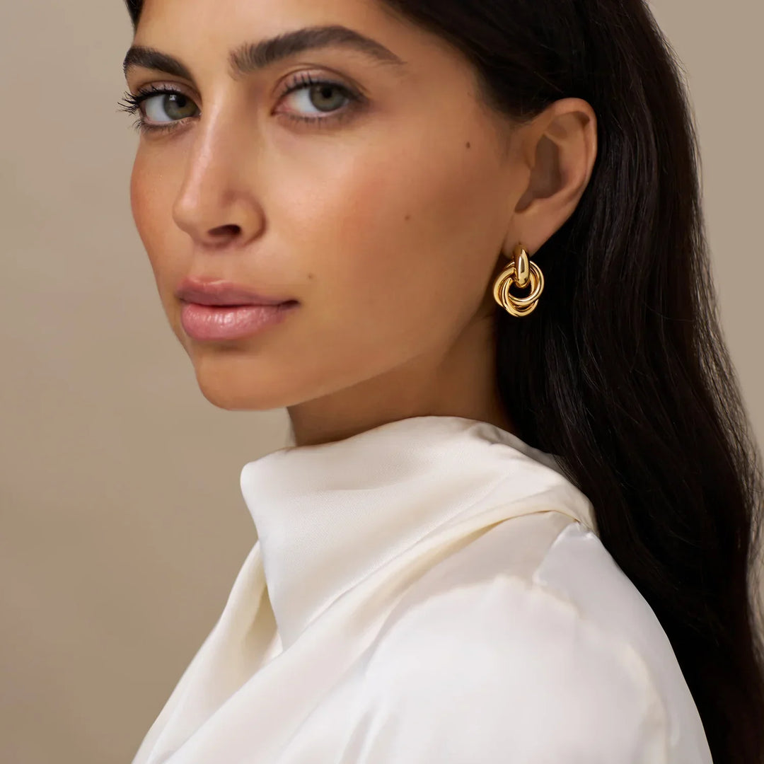 Gold Statement Interlocking Hoop Earrings