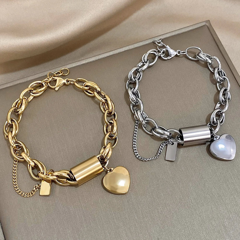 Bold Gold Chunky Heart Bracelet