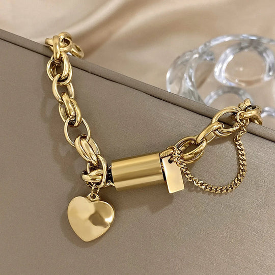 Bold Gold Chunky Heart Bracelet