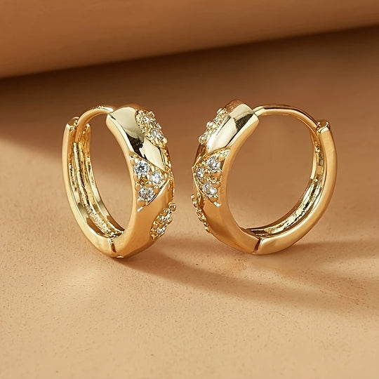 Elegant Classic Inlaid Zirconia Hoop Earrings