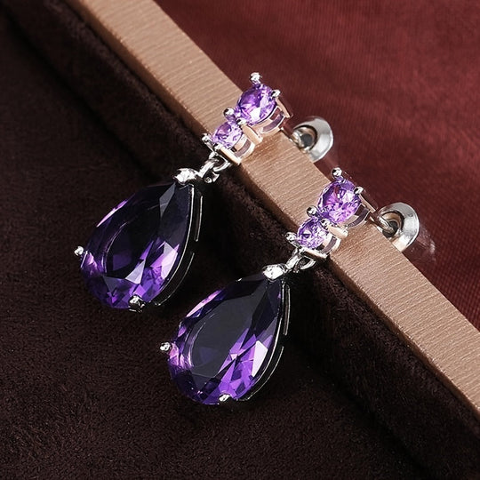 Elegant Purple Gem Decor Earrings