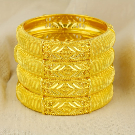24K Gold Plated Hollow Leaf Bangle Set