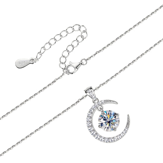 Round Moissanite Moon Sun Pendant Necklace