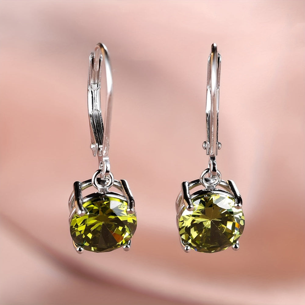 Silver Round Colorful Zirconia Earrings