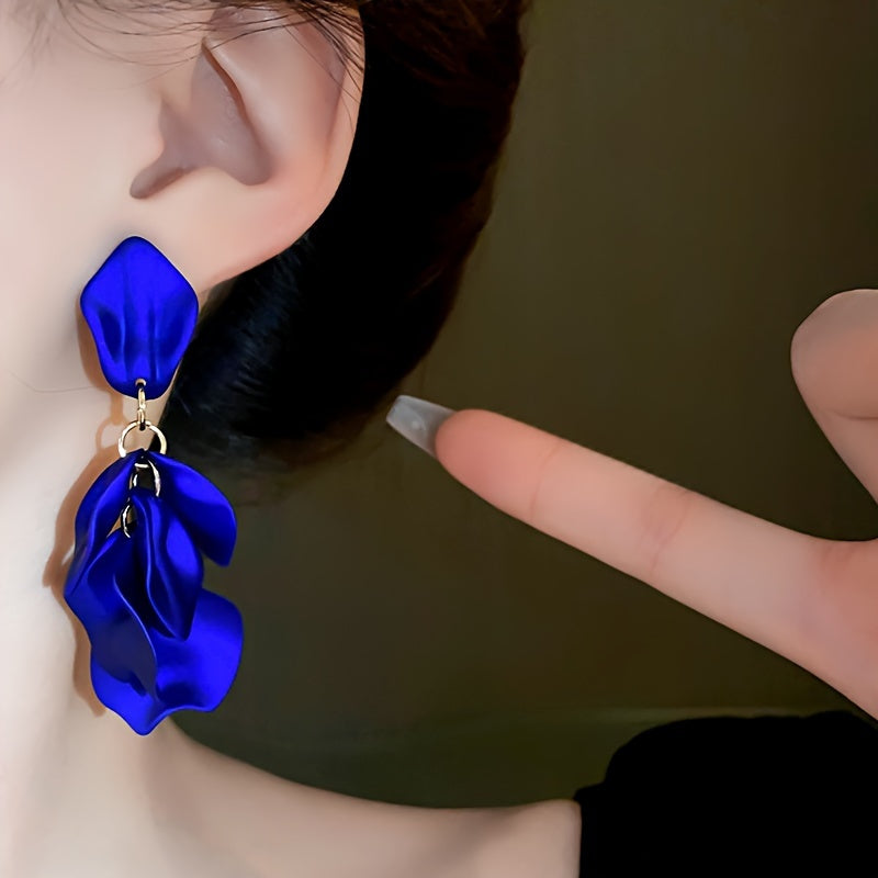 Elegant Silver Matte Petal Tassel Earrings