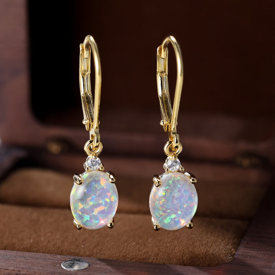 Silver Dangle Opal Earrings