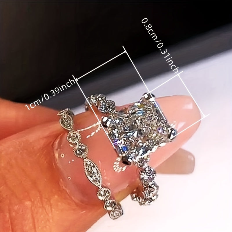Elegant Square Cut Zirconia Ring Set