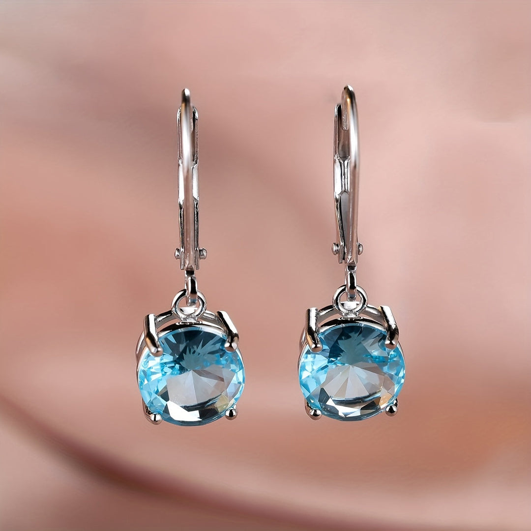 Silver Round Colorful Zirconia Earrings