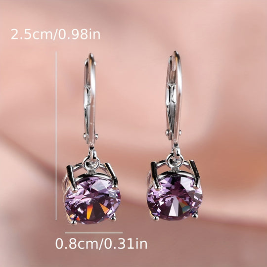 Silver Round Colorful Zirconia Earrings