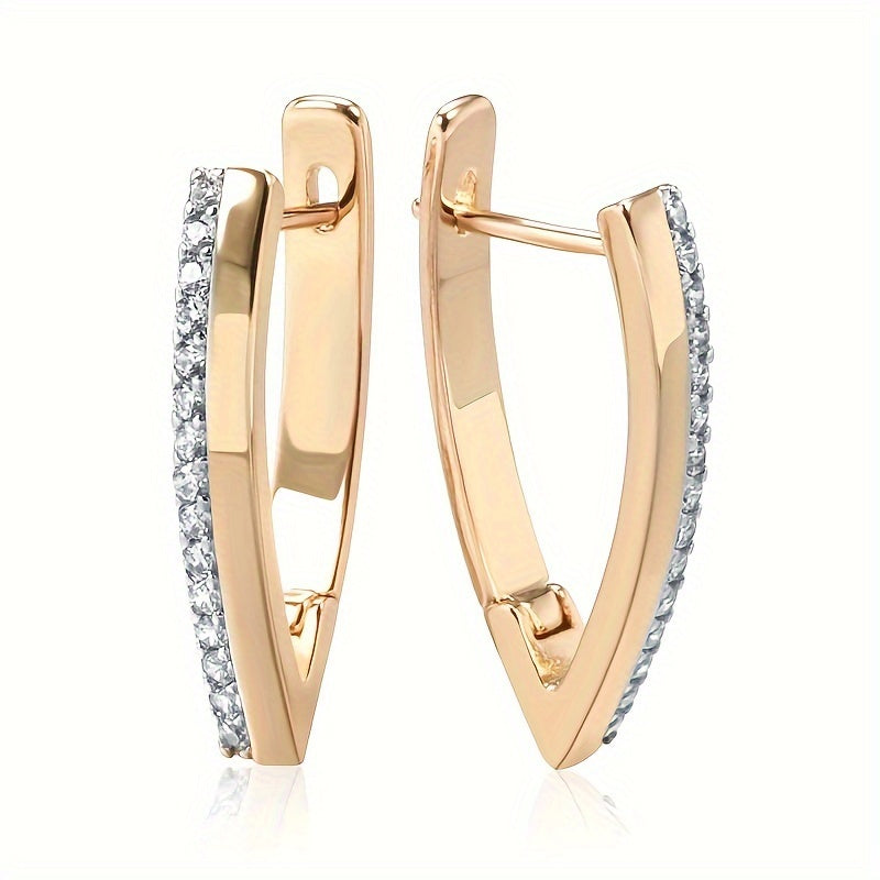 Elegant V-Shape Zirconia Hoop Earrings