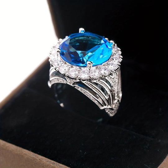 Luxurious Blue Cubic Zirconia Ring