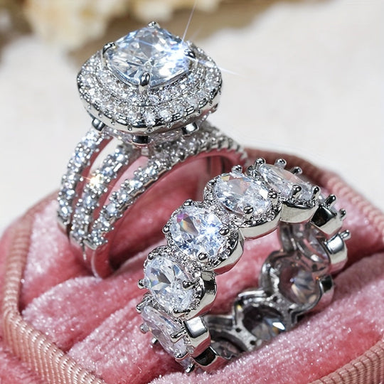 2pcs Luxury Zirconia Wedding Band Set