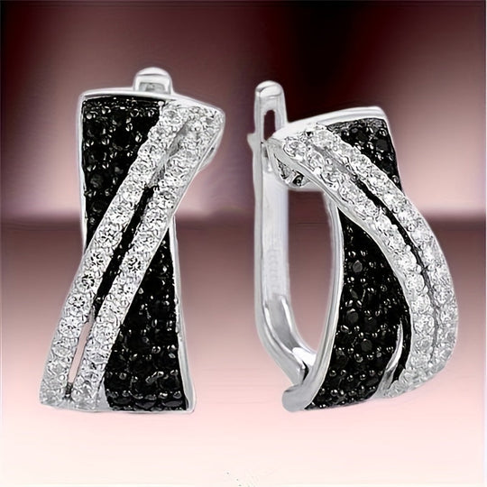 Unique Black and White Zirconia Earrings