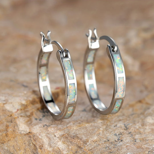 Vintage Boho Opal Hoop Earrings
