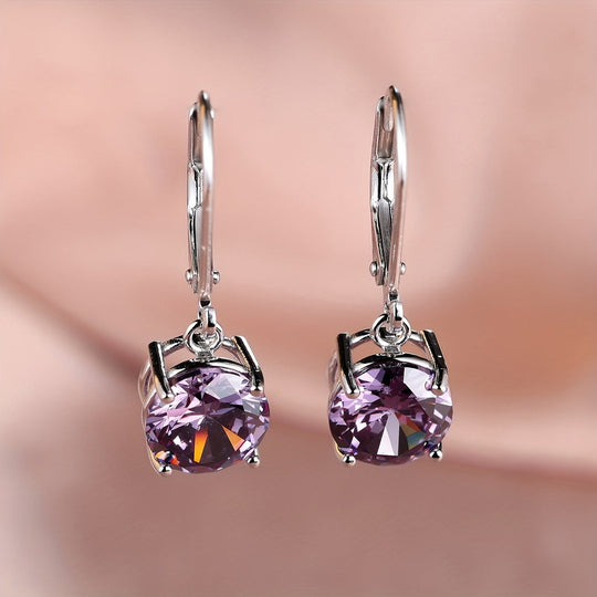Silver Round Colorful Zirconia Earrings