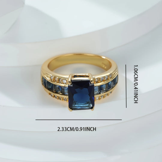 Sapphire Blue Rectangular Cut Ring