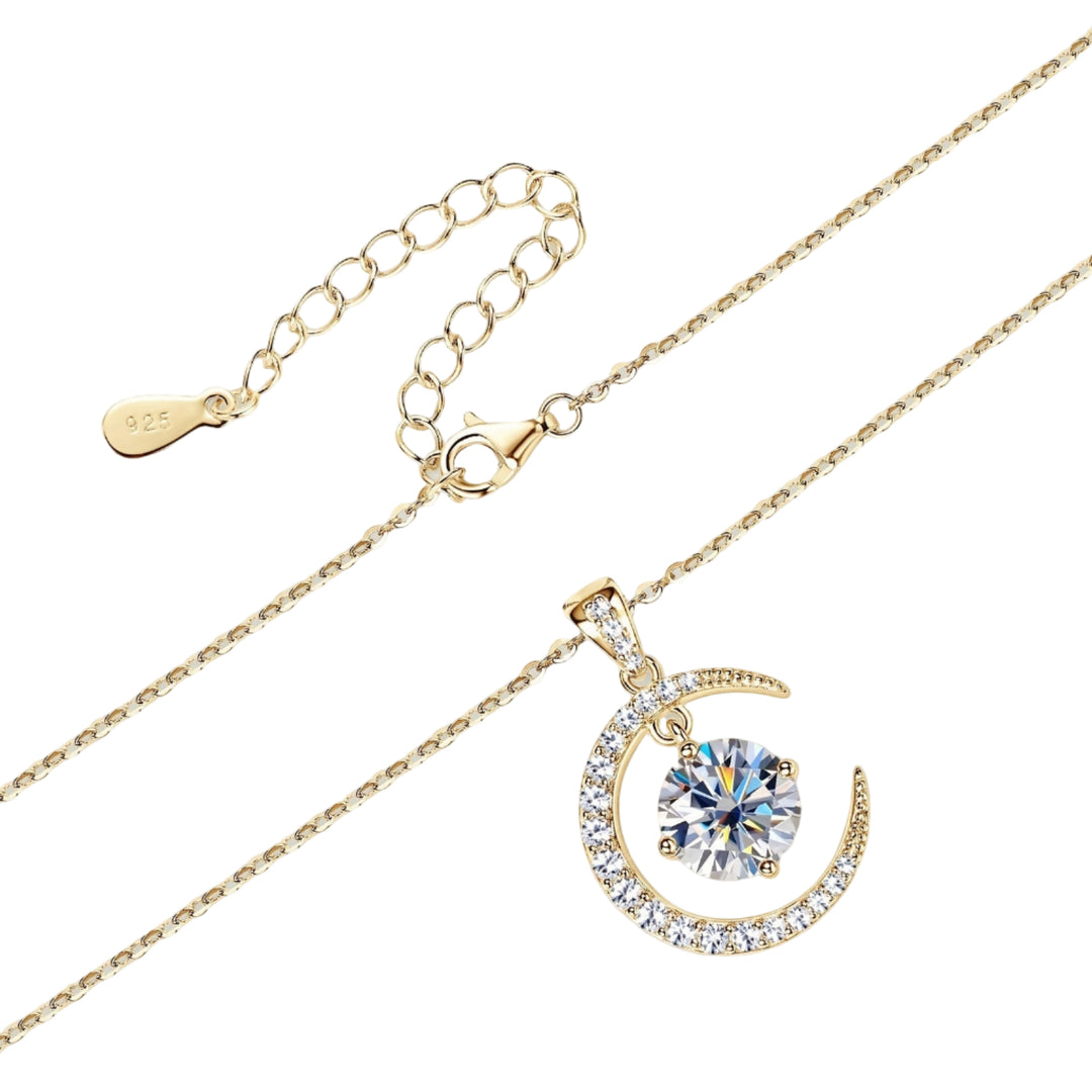 Round Moissanite Moon Sun Pendant Necklace