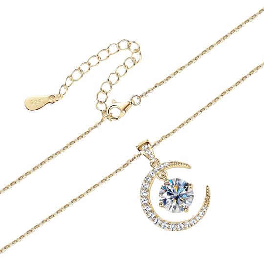 Round Moissanite Moon Sun Pendant Necklace