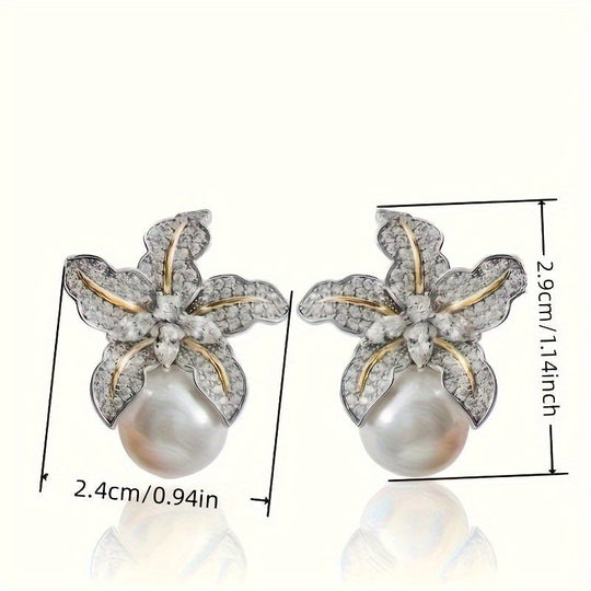 Elegant Two-Tone Zirconia Flower Earrings