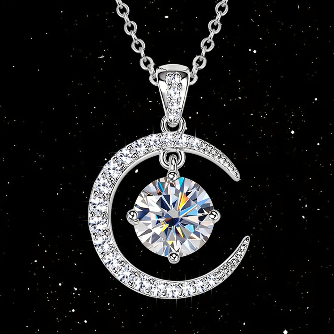 Round Moissanite Moon Sun Pendant Necklace