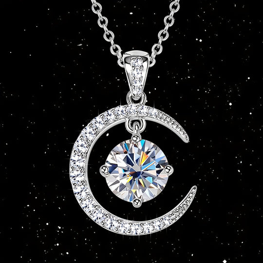 Round Moissanite Moon Sun Pendant Necklace